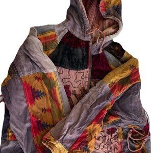 Vintage Native American Women’s Jacket Zip Patches Americas Tribal Theme Sz XL